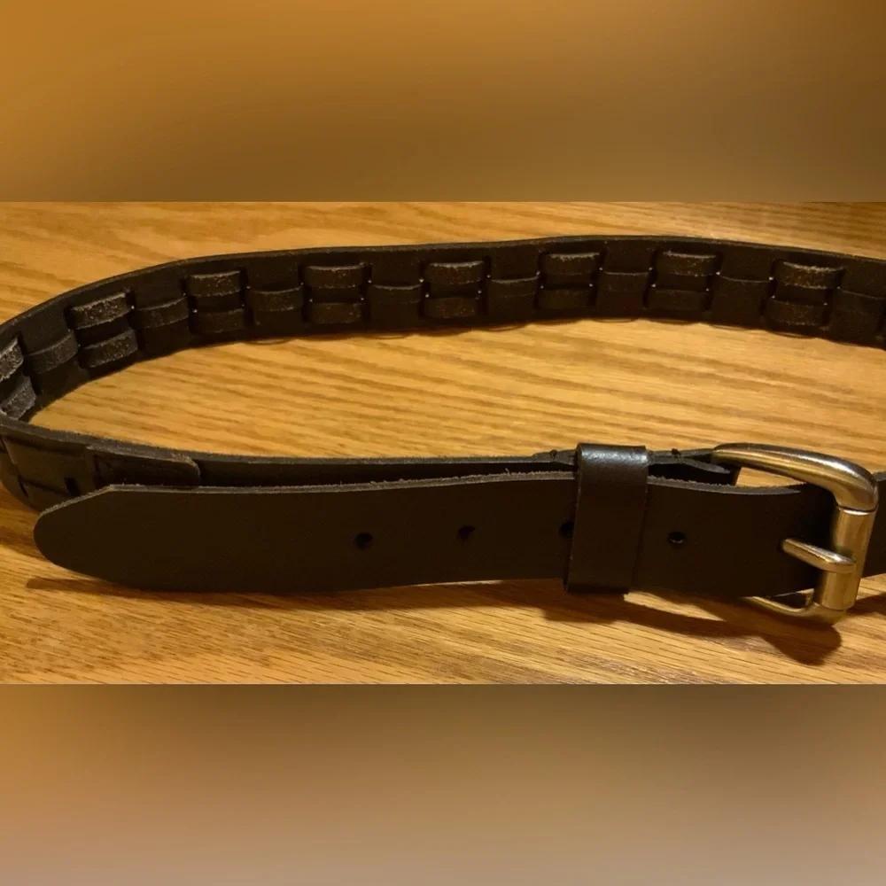 Unisex Dark Brown Leather Thick Braid Belt; Size M/L (Approx. 38” Total Length)